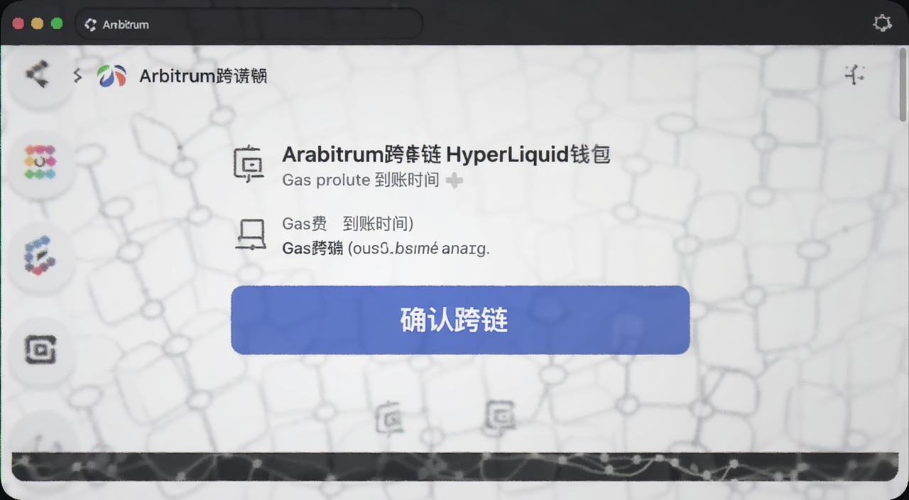 Arbitrum跨链Hyperliquid钱包确认签名界面,提示Gas费和到账时间,文字用“确认跨链”注明