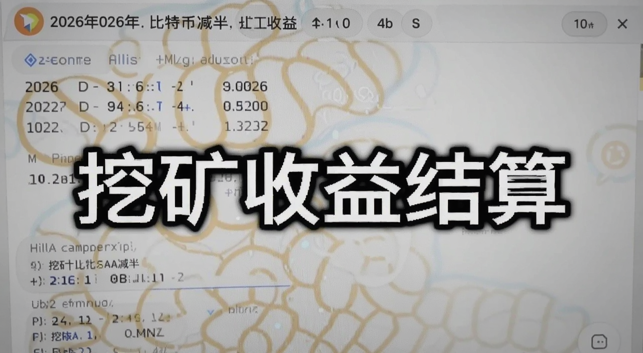 2026年比特币减半后矿工收益结算截图,文字用“挖矿收益结算”注明