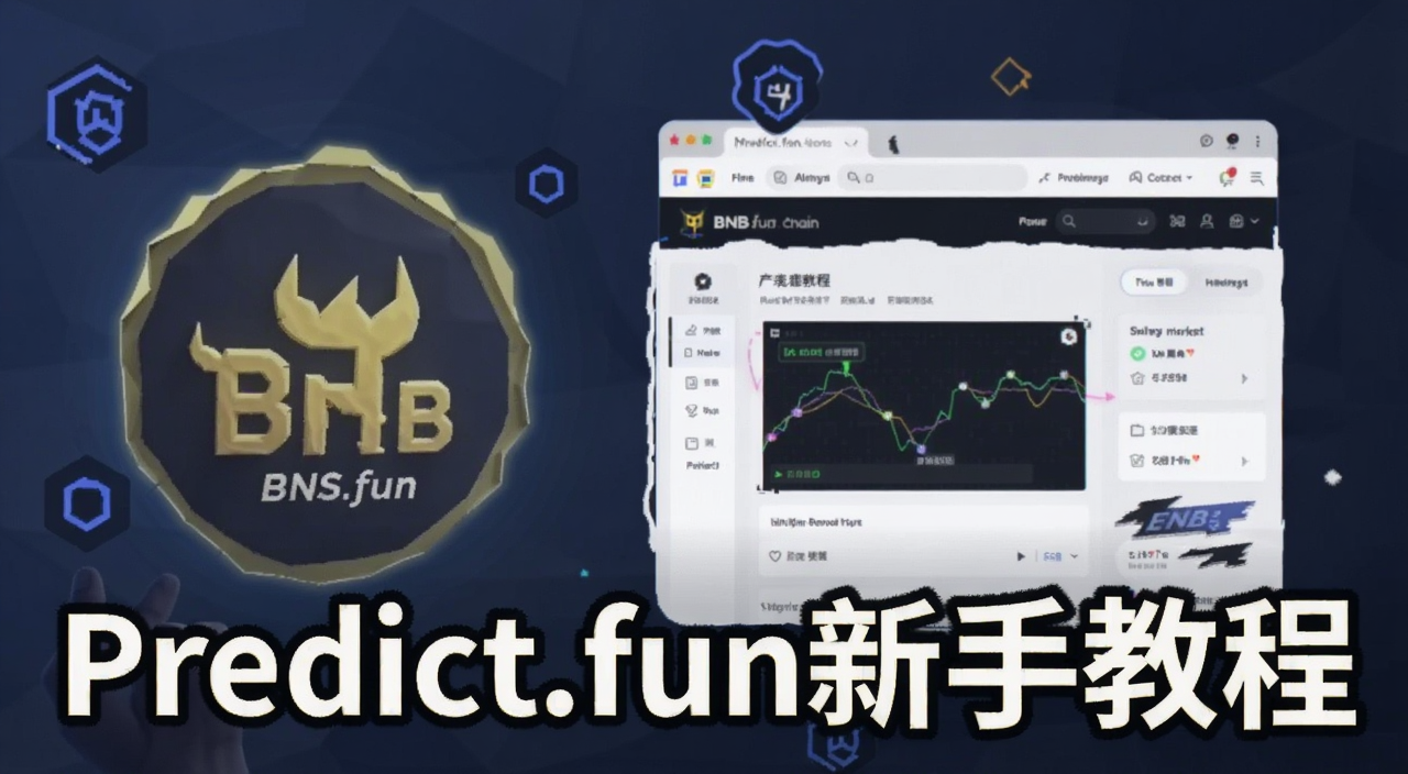 Predict.fun BNB链预测市场新手教程封面图,画面包含BNB链标志和预测市场界面元素,文字注明“Predict.fun新手教程”
