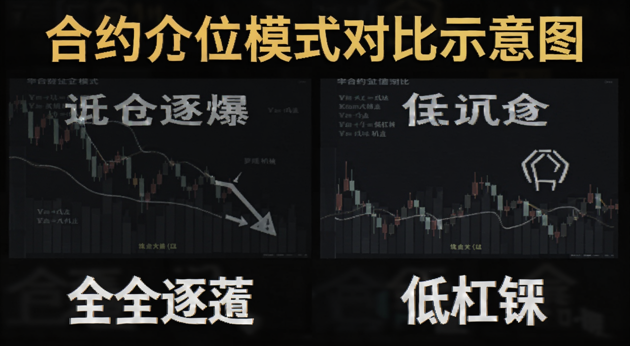 哪个更抗爆仓 合约仓位模式对比示意图 文字标注全仓逐仓低杠杆