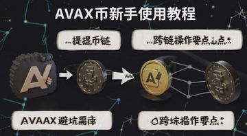 AVAX币新手使用教程步骤图,标注提币选链和跨链操作要点,文字注明AVAX避坑指南