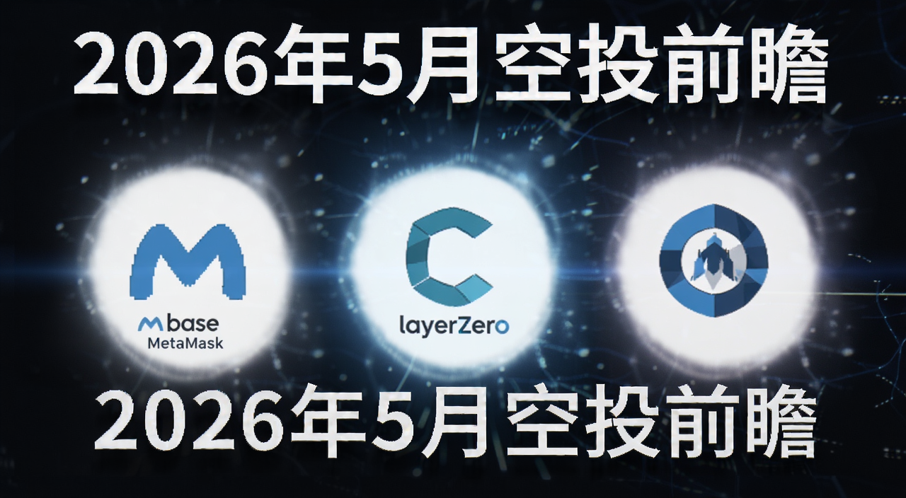 2026年5月五大空投前瞻 Base MetaMask LayerZero 三大项目logo与空投主题合成图 文字“2026年5月空投前瞻”