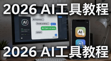 一文详解2026年最新AI工具使用教程封面图,画面包含电脑屏幕显示AI对话界面和手机端AI工具图标,文字标注“2026 AI工具教程”