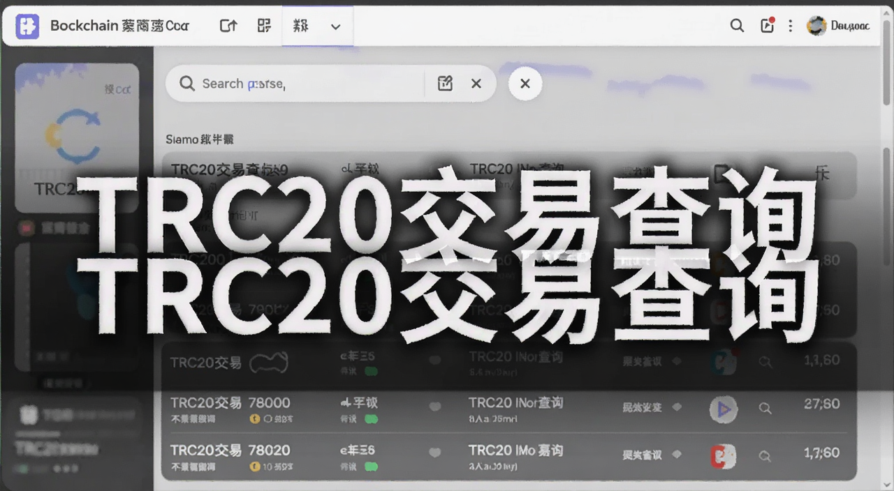 TRC20交易查询教程配图,画面中显示区块链浏览器搜索框和TRC20交易记录列表,包含文字“TRC20交易查询”