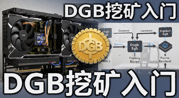 Digibyte DGB币挖矿教程配图,画面展示显卡矿机、DGB币图标和矿池连接示意图,文字标注“DGB挖矿入门”