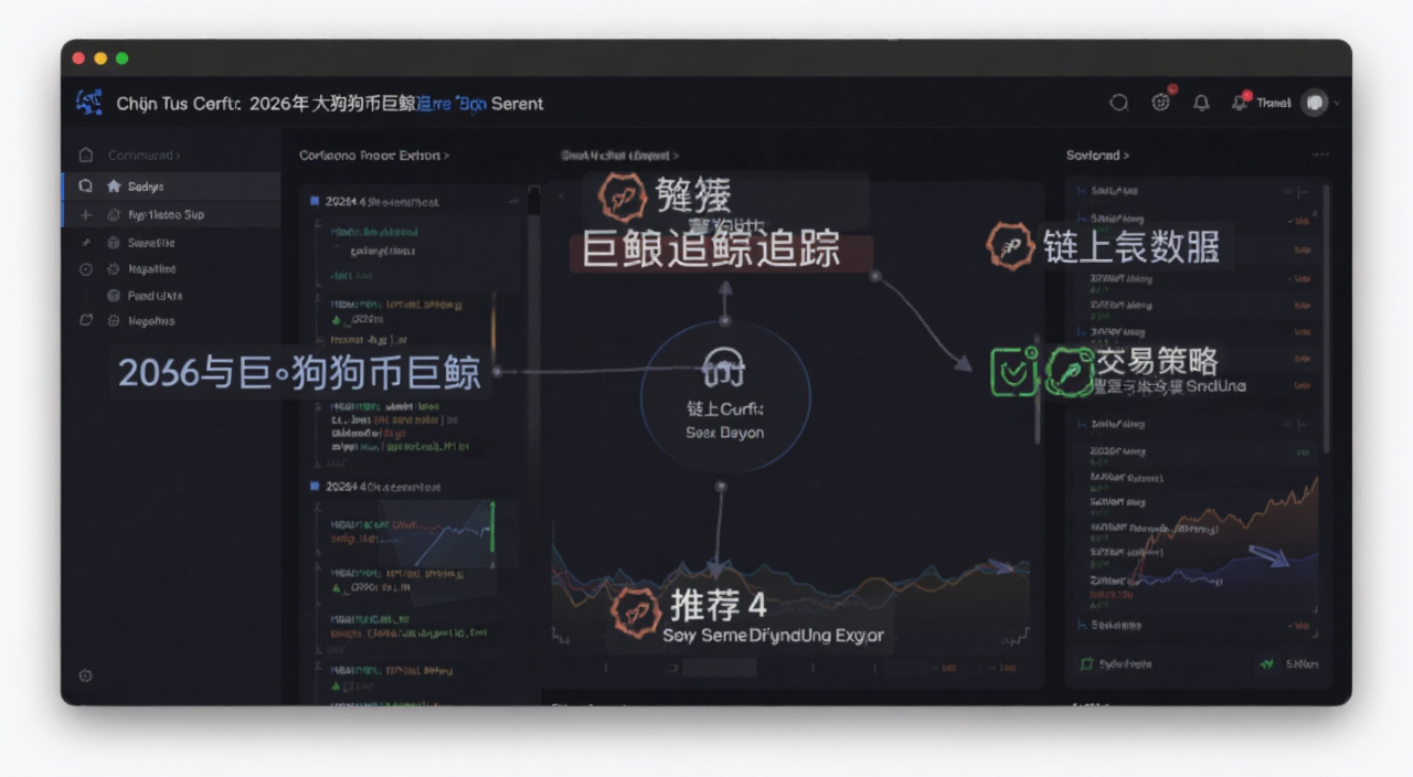 狗狗币巨鲸追踪工具链上数据警报界面示意图,图中标注2026年4大狗狗币巨鲸追踪工具推荐:链上数据、警报与交易策略整理核心关键词