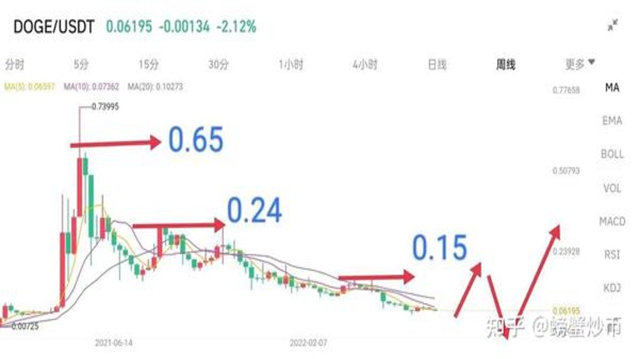 狗狗币链上数据走势图与巨鲸警报示意图,包含交易策略关键词