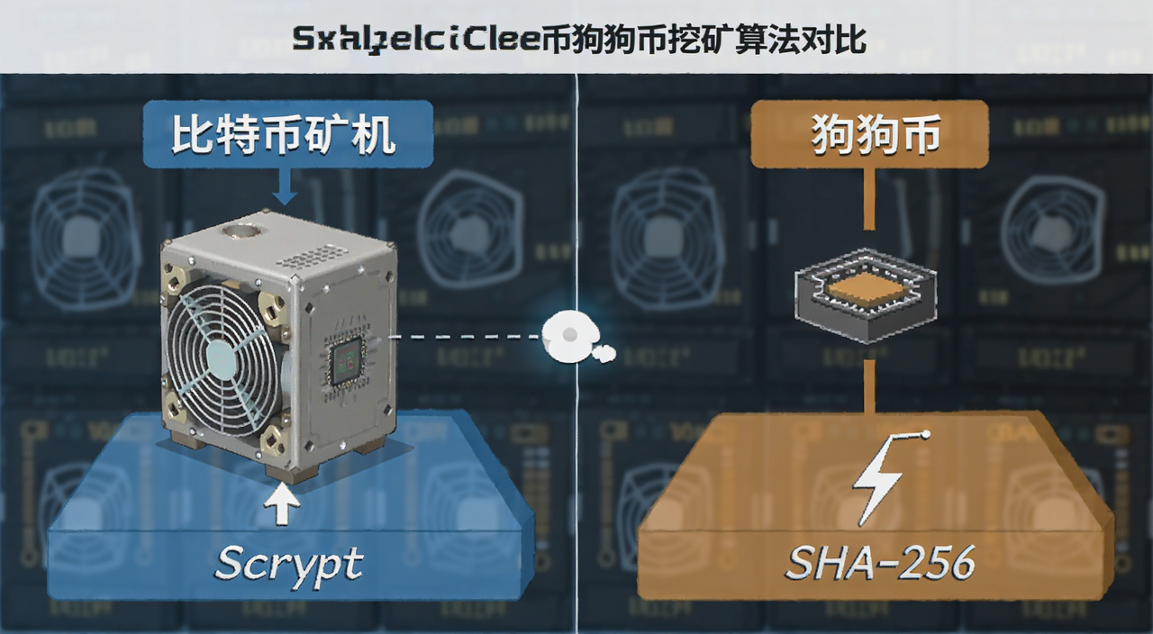 ���رҿ���빷�����ڿ��㷨�Ա�ʾ��ͼ,ͼ�б�ע�����رҿ�����������ҡ���Scrypt����SHA-256������