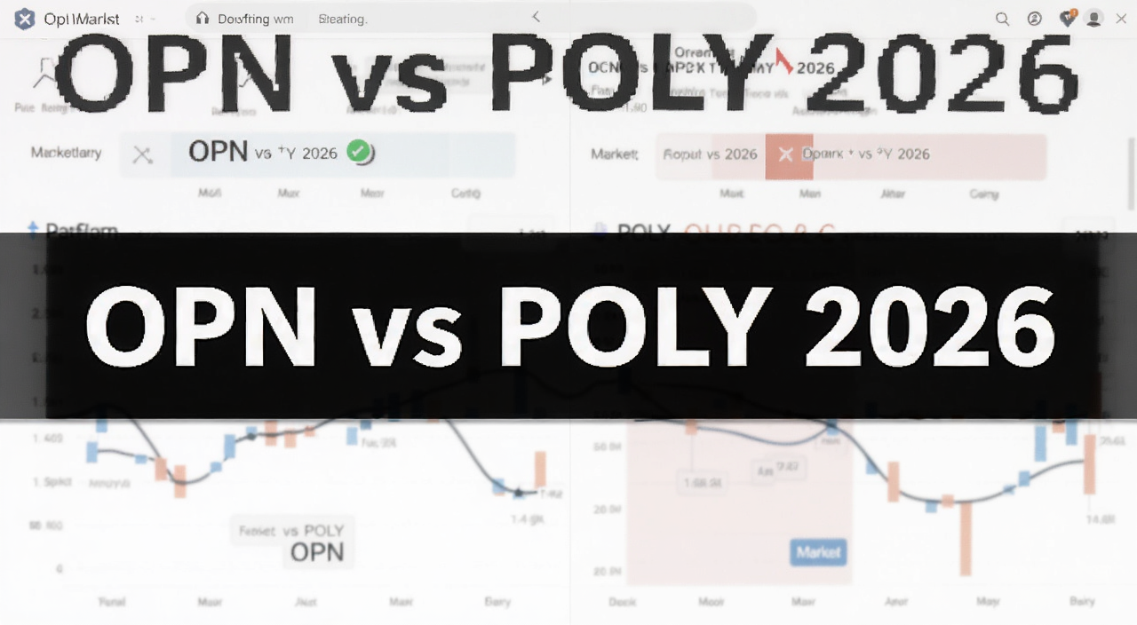 预测市场平台OPN与POLY对比界面截图,文字标注“OPN vs POLY 2026”