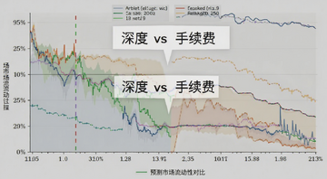 预测市场流动性对比图表,文字标注“深度 vs 手续费”