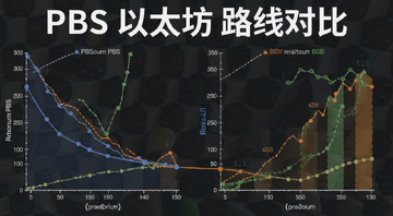 以太坊PBS与BSV走势对比示意图,文字标注“PBS 以太坊 路线对比”