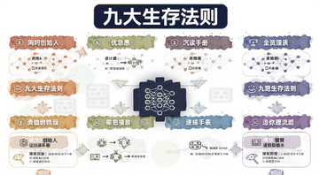 Web3创始人必读手册 九大生存法则 速查表 信息图,图中文字标注“九大生存法则”