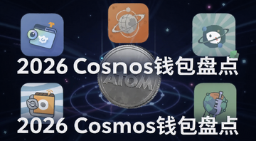 2026年Cosmos钱包对比盘点封面图,画面中展示六款不同钱包图标围绕ATOM代币排列,文字标注“2026 Cosmos钱包盘点”