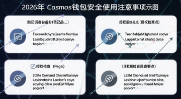 2026年Cosmos钱包安全使用注意事项示意图,标注助记词备份和授权检查要点