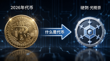 2026年代币与硬币概念对比示意图,画面左侧是一枚闪亮的硬币,右侧是区块链代币图标,中间用箭头连接,标注“什么是代币”字样