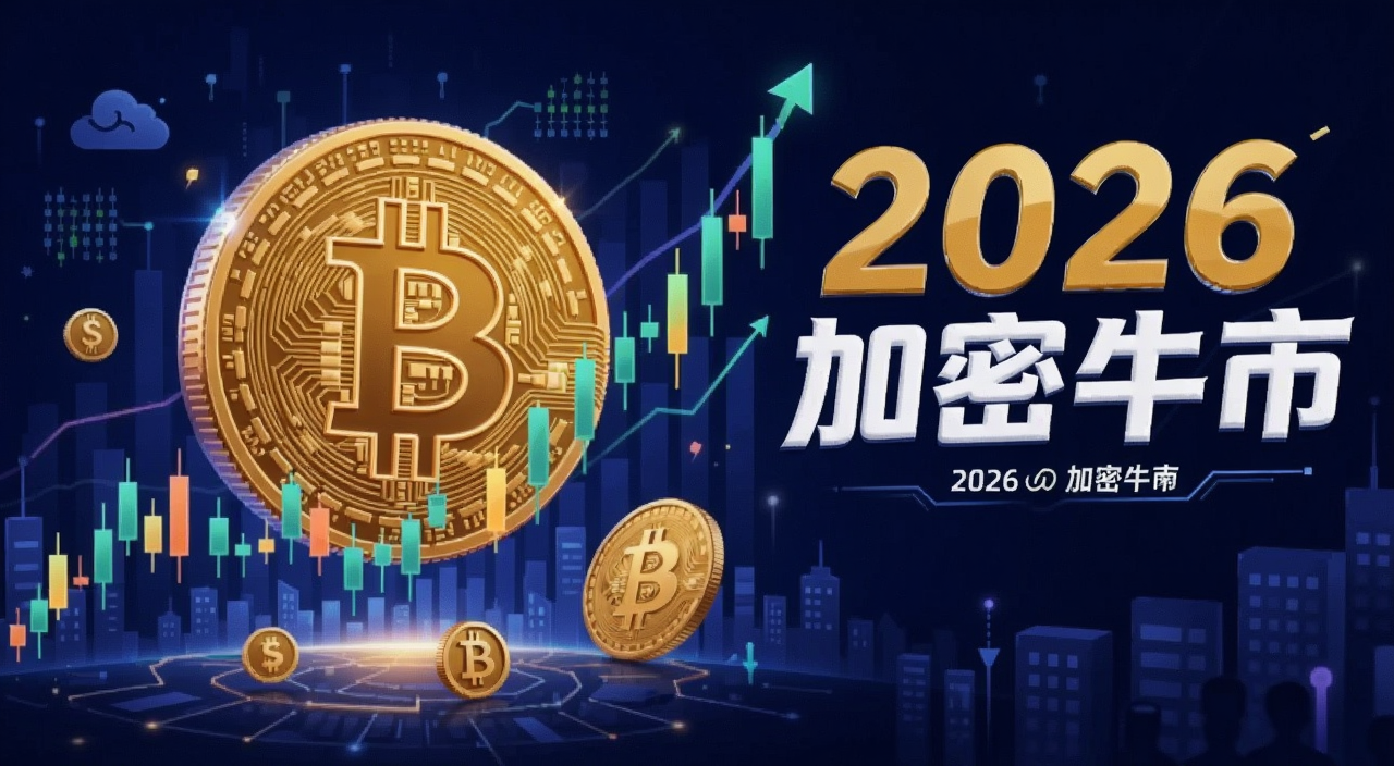 2026加密牛市机制解析与投资指南 一张展示加密货币牛市场景的插画,画面中有比特币符号和上升的K线图,旁边有文字标注“2026 加密牛市”
