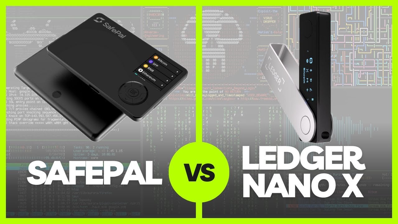 SafePal S1与Ledger Nano X硬件钱包实物对比图,关键词包含SafePal与Ledger硬件钱包对比