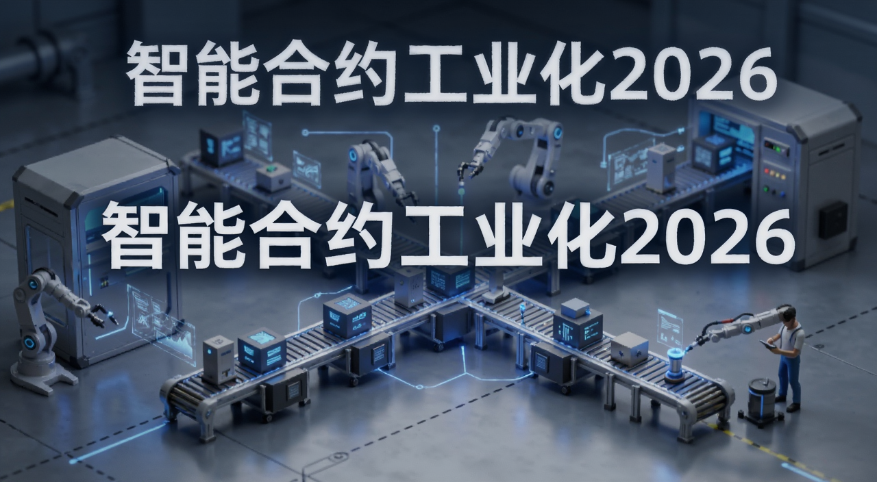 智能合约工业化流水线概念图,图中文字标注“智能合约工业化2026”