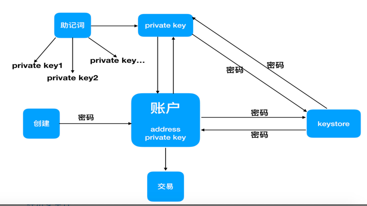 私钥和助记词区别示意图,展示助记词生成多个私钥和公钥地址的树状图