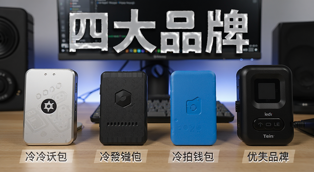 冷钱包哪个好,2026四大品牌冷钱包优缺点盘点,桌面摆放四个不同品牌冷钱包设备对比图,标注“四大品牌”字样