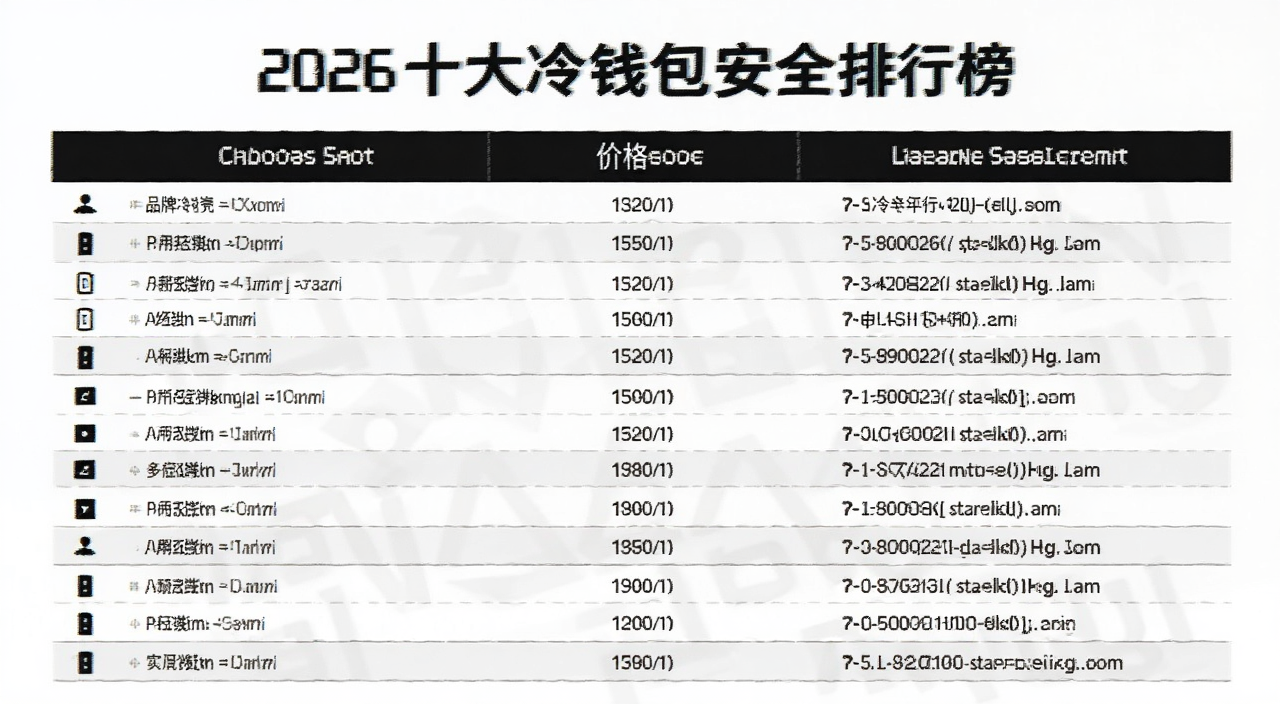 2026十大冷钱包安全排行榜表格截图,展示各品牌冷钱包型号、价格和安全性对比,突出冷钱包排名