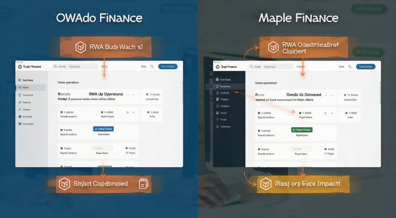 RWA真实世界资产项目盘点,配图为Ondo Finance和Maple Finance界面截图对比,标注关键操作步骤