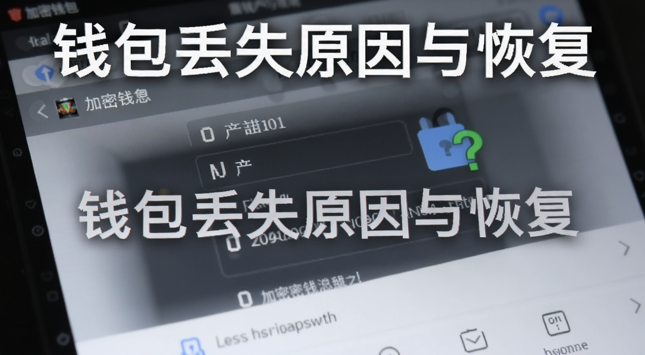 一个加密钱包界面显示资产为零旁边有问号图标,标题文字“钱包丢失原因与恢复”