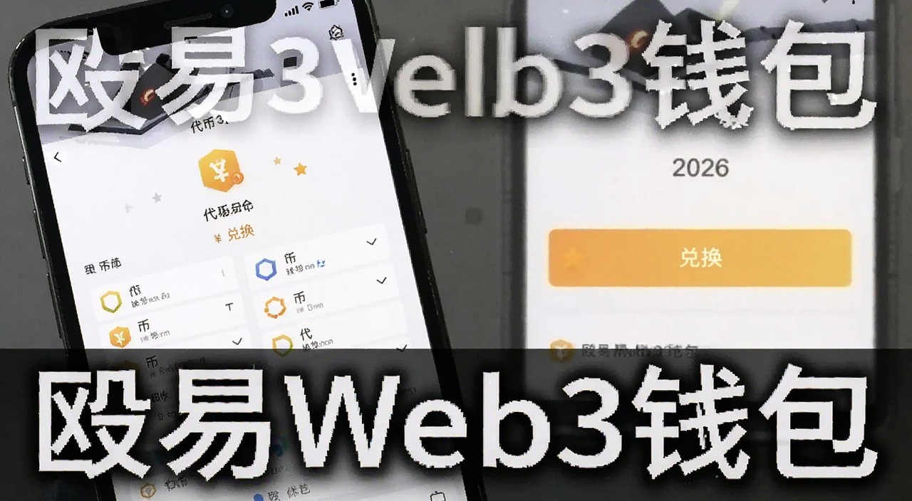 殴易Web3钱包2026新版兑换界面截图,手机屏幕上显示代币兑换页面,有“兑换”按钮和币种选择框,画面清晰简洁,标注“殴易Web3钱包”字样