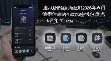 虚拟货币钱包有什么用 2026年6月4款加密钱包盘点 封面图,画面中有手机屏幕显示加密钱包界面和4个钱包图标对比,文字注明“虚拟货币钱包有什么用?2026年6月值得信赖的4款加密钱包盘点”