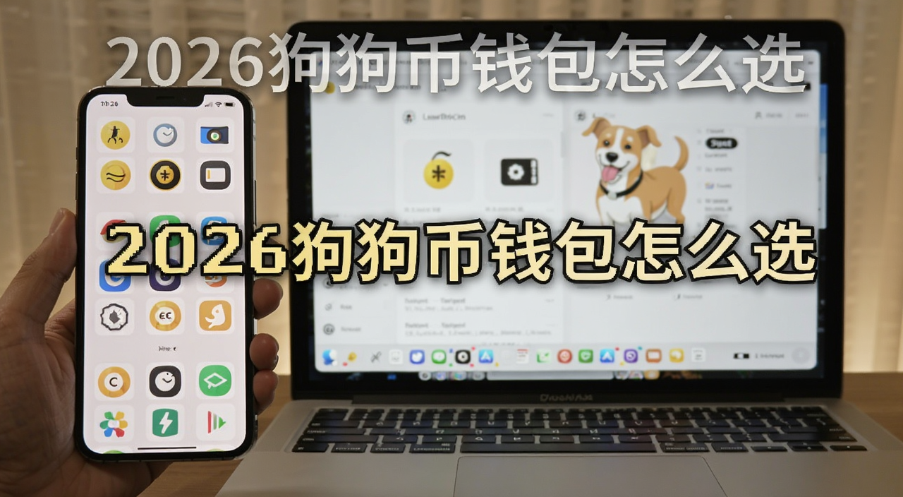 狗狗币钱包推荐对比 2026年最佳狗狗币钱包 多种钱包图标排列在手机和电脑屏幕上 文字“2026狗狗币钱包怎么选”