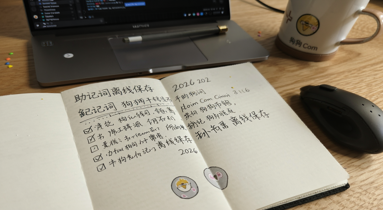 狗狗币钱包安全使用指南 2026年最佳狗狗币钱包 助记词手写在纸上的场景 文字“助记词离线保存”
