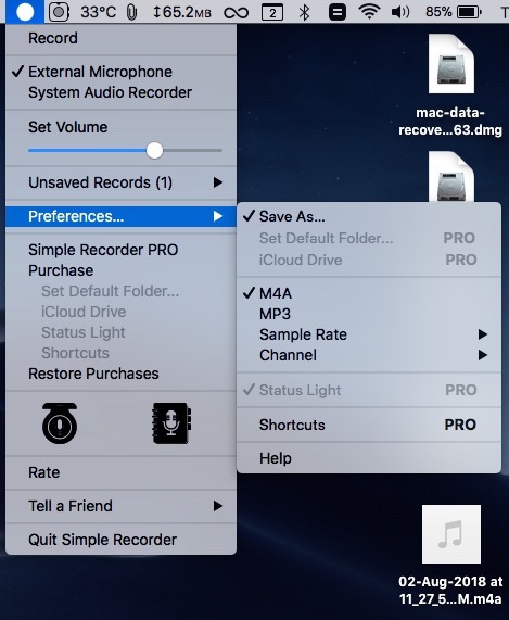 Simple Recorder for Mac(录音软件) 录音进行中的状态截图