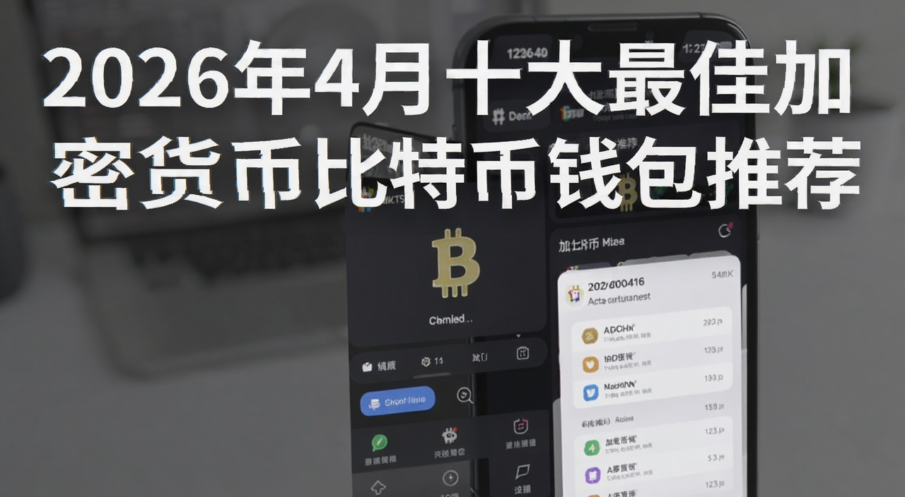 加密货币钱包应用界面展示图,包含文字“2026年4月十大最佳加密货币和比特币钱包推荐”