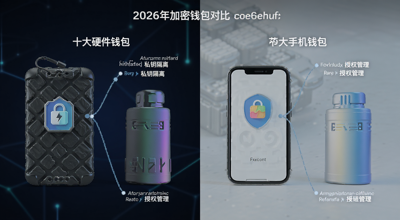 2026年加密钱包对比十大加密钱包哪个最安全 硬件钱包和手机钱包并排展示 标注私钥隔离和授权管理对比