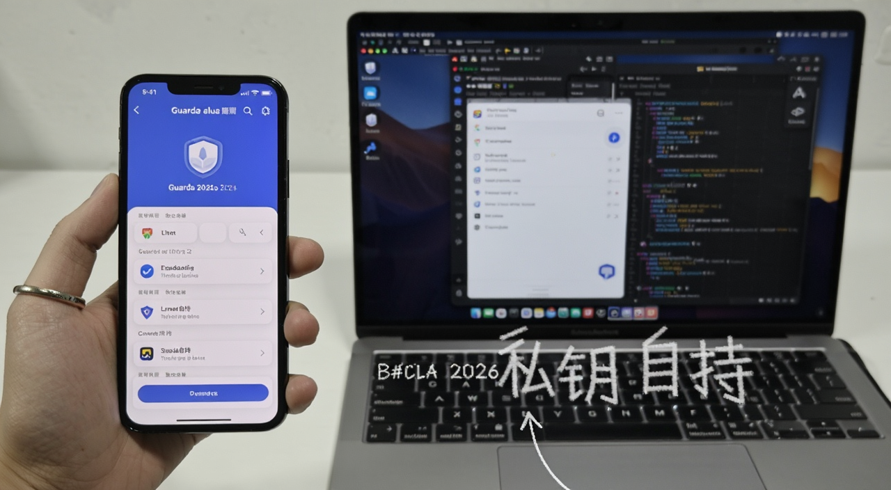 Guarda钱包2026评测 加密钱包界面截图 手机与电脑同步展示 文字标注