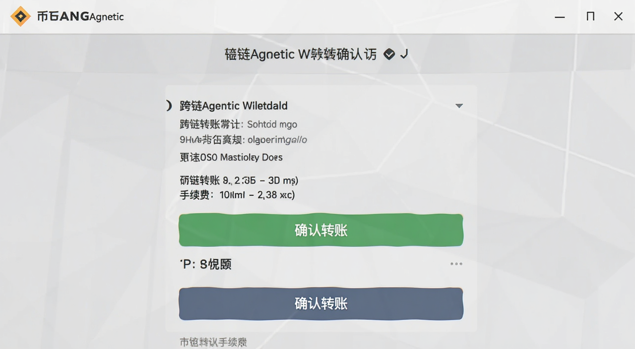 币安钱包Agentic Wallet转账确认界面截图,画面显示跨链转账详情和手续费明细,文字标注“确认转账”