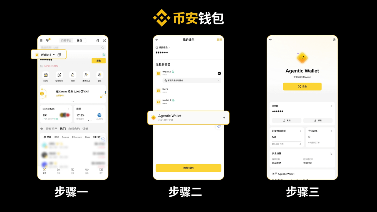 币安钱包Agentic Wallet开通入口界面,关键词包含币安钱包和Agentic Wallet