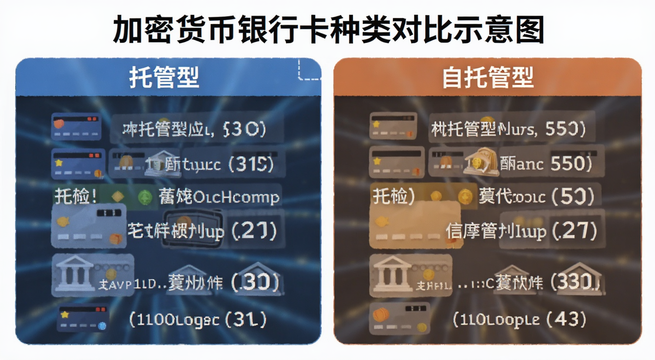 加密货币银行卡种类对比示意图,托管型与自托管型区别标注