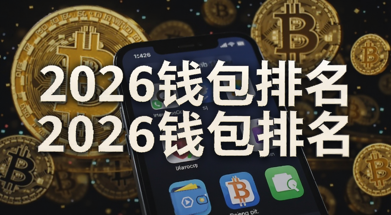 全球十大虚拟币钱包排名国内最值得推荐的比特币钱包封面图,画面中手机屏幕上排列多个钱包应用图标,背景有比特币金色符号,文字标注“2026钱包排名”