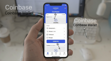Coinbase Wallet手机界面展示创建钱包步骤,文字标注
