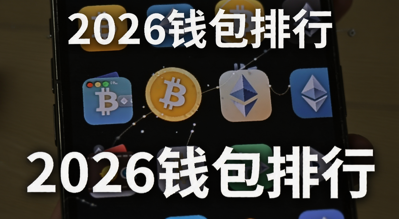 加密货币钱包排行榜2026年手机屏幕展示多个钱包图标和比特币以太坊标志,文字用“2026钱包排行”