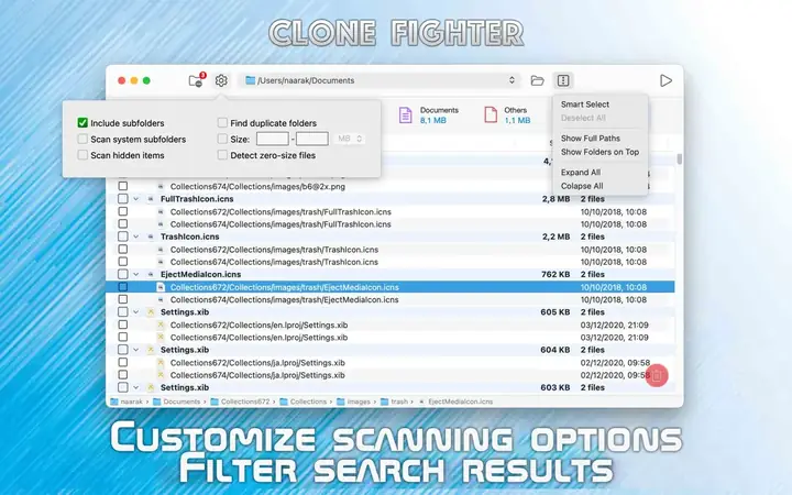 Clone Fighter Mac版 重复文件查找清理工具 扫描结果展示