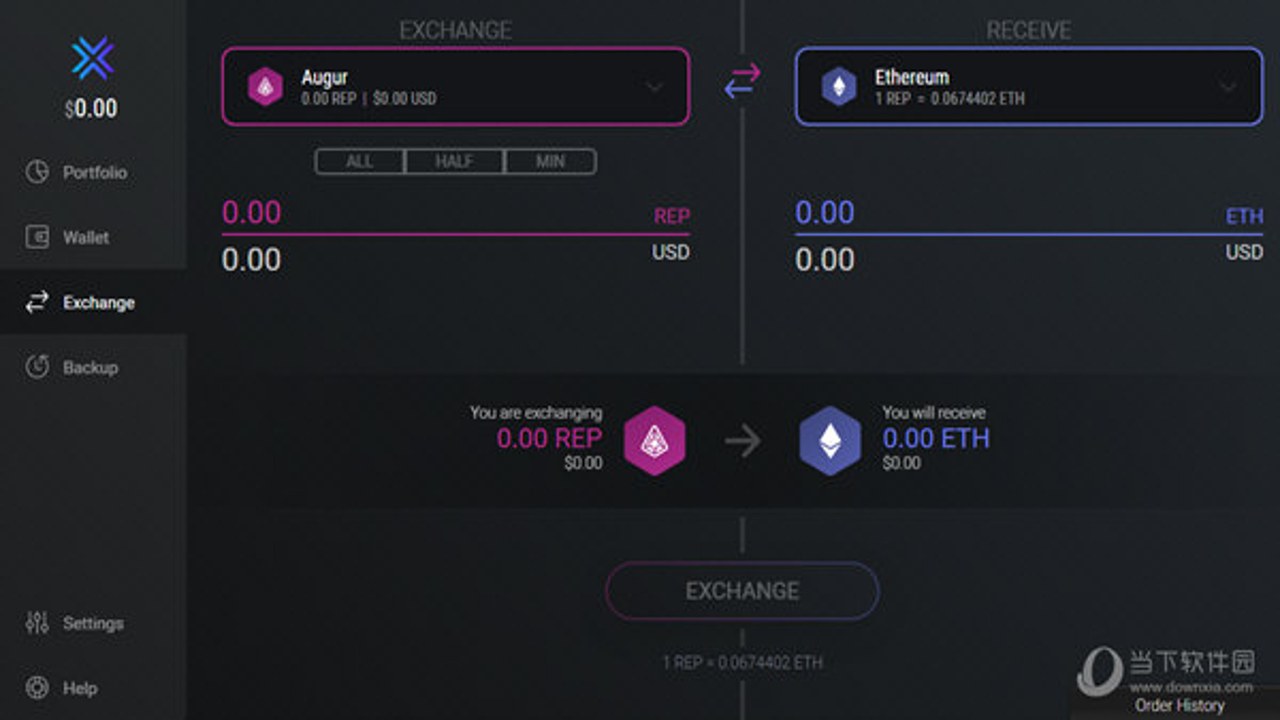 Exodus钱包多币种资产管理界面截图