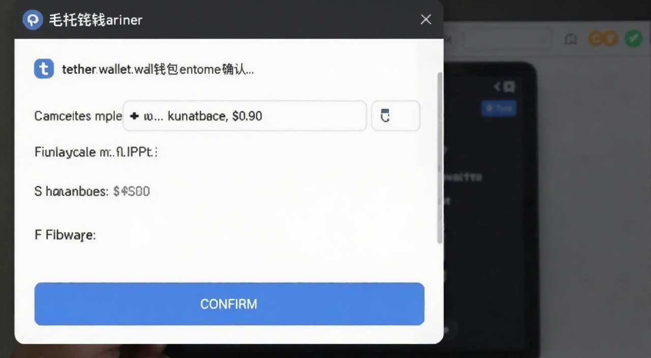 tether.wallet自托管钱包转账确认页面截图,显示地址、金额、手续费和确认按钮