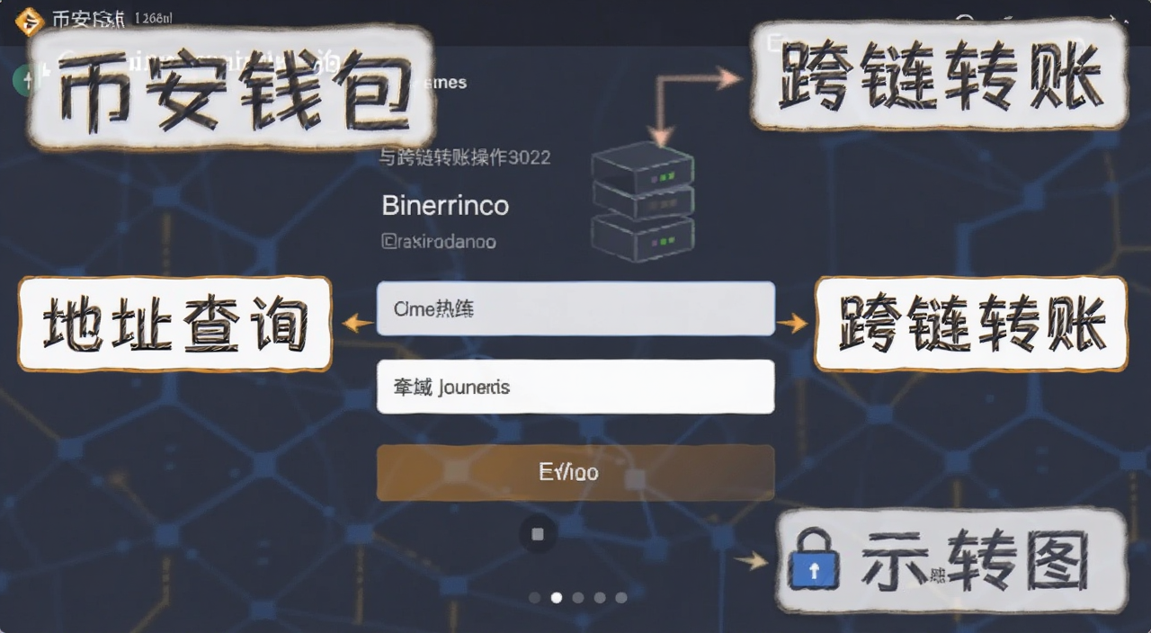 币安钱包地址查询与跨链转账操作界面示意图,图中用文字标注“币安钱包”“地址查询”“跨链转账”等关键词