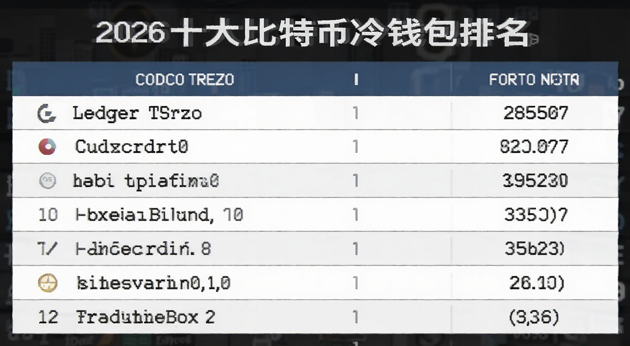 2026十大比特币冷钱包排名表格截图,包含Ledger Trezor Coldcard等型号和价格
