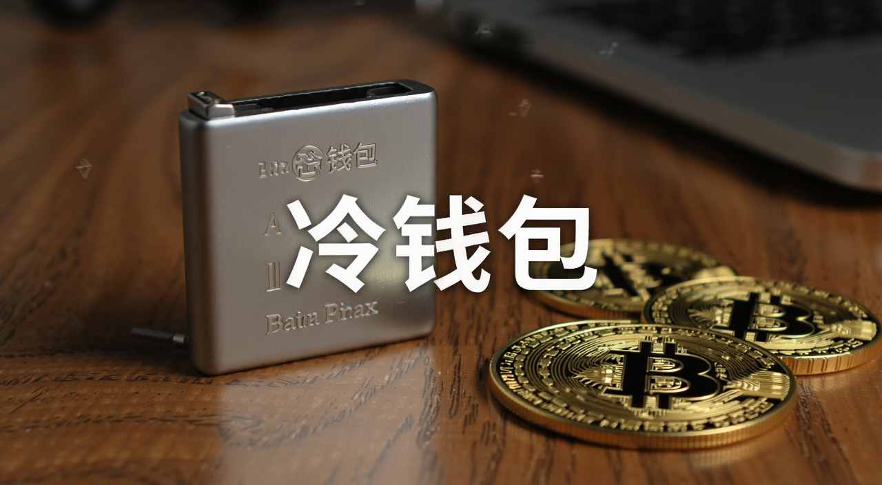 冷钱包是什么如何选择最适合你的加密钱包,一个金属质感的硬件钱包放在桌面上旁边散落着几枚比特币纪念币,画面中央用文字标注