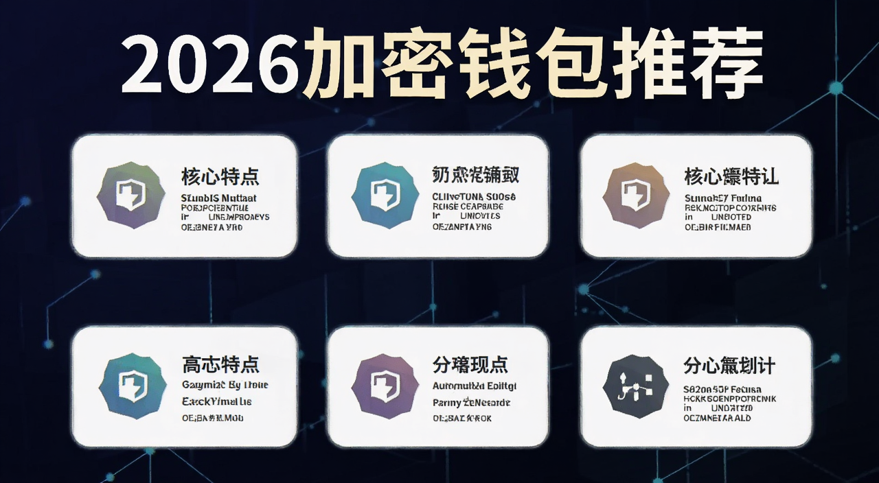 2026年加密钱包推荐总结图,展示6款钱包logo和核心特点,标注“2026加密钱包推荐”文字