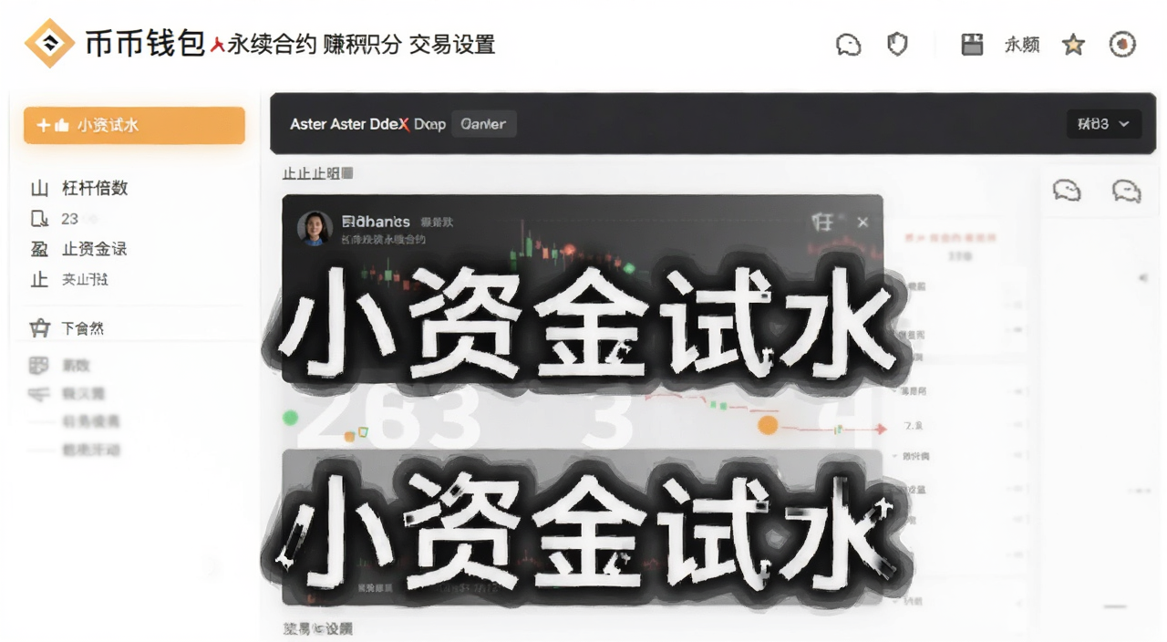 币安钱包永续合约 Aster DEX赚积分 交易设置界面 杠杆倍数和止盈止损 文字注明“小资金试水”