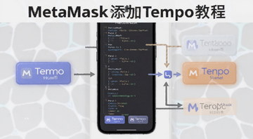 手机MetaMask添加Tempo代币操作流程示意图,包含文字